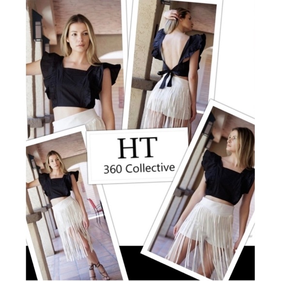 HT360 Collective Ruffle Tie Back Crop Top Smocked Waist Tiered Size XS - Picture 4 of 11